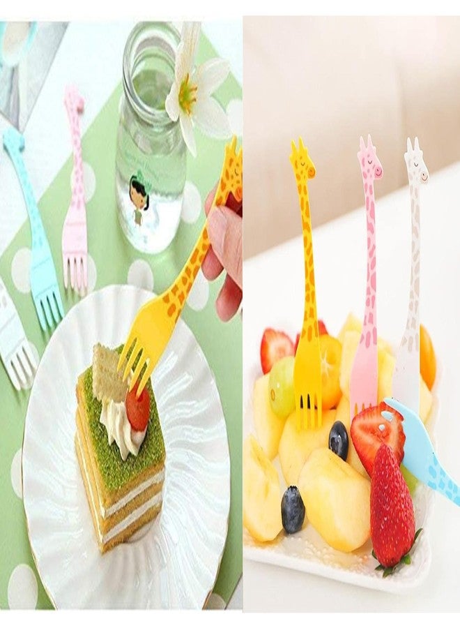 Ervio Giraffe Fruit Forks - Cute Cartoon Animal Plastic Food Picks for Children | Fun & Creative Tableware for Fruit, Noodles, Dessert | Bento Box & Lunch Box Forks | Pack of 12 - Image 4